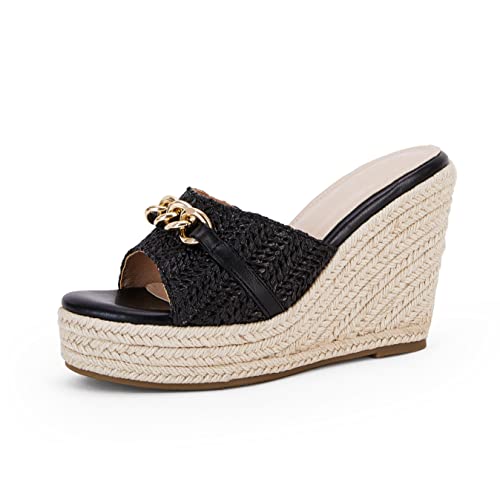 Image of Coutgo Women's Wedge Sandals Platform Espadrille Heel Chain Slip On Casual Summer Slides