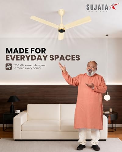 Image of Sujata Slim Air BLDC Fans Ceiling 1200mm | 3 Years Warranty | Remote Fans Ceiling Fans 5 Star BEE Rating, Ceiling Fan for Living Room, 100% Copper Winding, Saving Upto 60% (Ivory Gold)