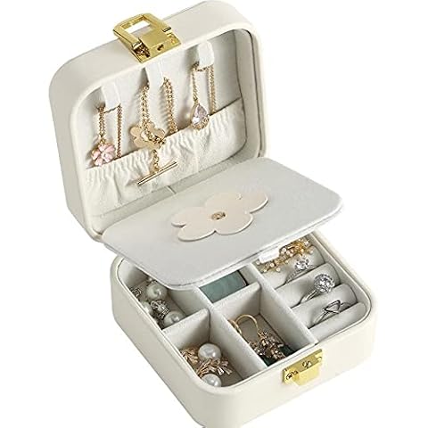 Swadal Storage Box Leather Simple Style Portable Storage Box Jewellery Box Necklace Earrings Cream White Cover