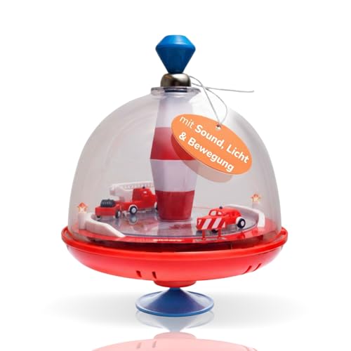 alldoro 68030 Brummkreisel mit Feuerwehr-Motiv inkl. Sirenensound & beweglichen Fahrzeugen Ø 19 cm 24 cm hoch aus ABS-Kunststoff ab 18 Monaten