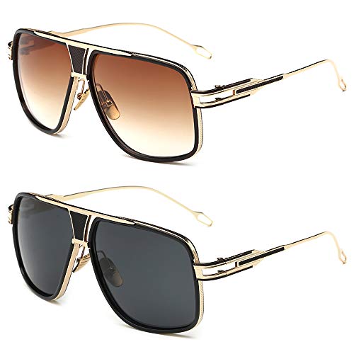 Image of Aviator Sunglasses for Men Retro Fashion Gold Oversized 70s shades | Disco Party Casual Lentes De Sol Hombre Large Big Designer 70s Outfits Sun Glasses Cool Metal Vintage Stylish Tinted Eyewear