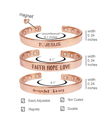 Image of Touchstone copper bracelets | gift for men women |adjustable 100% pure solid real magnetic jewelry | handmade bracelet set combo | rope braided tibetan bangles.