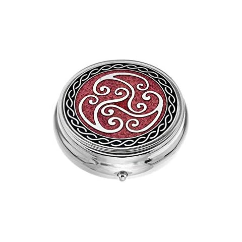 J R Jewellery Large Pill Box Silver Plated Celtic Triskele Coils Red & Boxed Cover