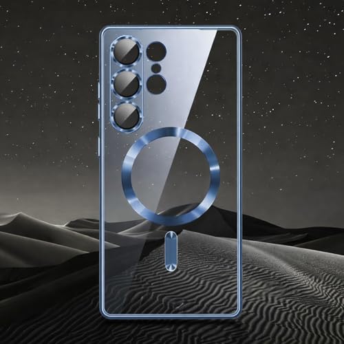 Image of VONZEE Clear Logo Electroplating Transparent Case for Samsung Galaxy S26 Ultra 5G, Magnetic Plating [Support for MagSafe Charger] Electroplate TPU Cover- Sierra Blue