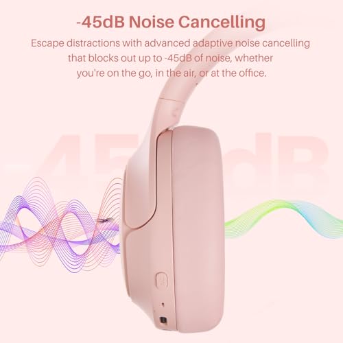 Image of TOZO HT3 Hybrid Noise Cancelling Headphones, 90H Battery Life Wireless Over Ear Bluetooth 6.0 Foldable Headset, AI Voice Assistant with 5 Mics, Connect 2 Devices & Hi-Res Sound, 32 Audio EQ, with Case