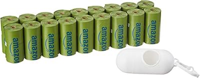 Amazon Basics Premium Leak Proof Dog Poop Bags with Dispenser and Leash Clip, Talcum Powder Scented, 13" x 9", 270 Count (18 Rolls of 15)