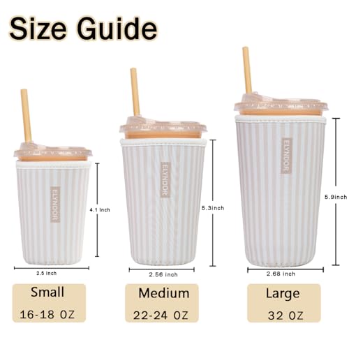 Image of Reusable Insulated Sleeve for Iced Coffee Cup, 3-Pack Coffee Neoprene Drink Sleeve for Cold & Hot Drinks, Beverage Holder for Iced Coffee (Cream Stripes)