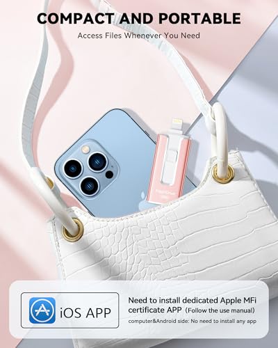 Image of MFi Certified 256GB Flash Drive for iPhone iPad, USB Memory Stick Thumb Drive for iPhone /iPad /Android /PC(Rose Pink)
