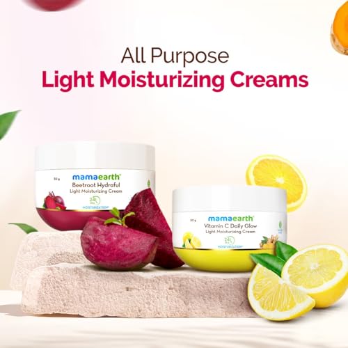 Image of Mamaearth Beetroot Hydraful Light Moisturizing Cream with Beetroot & Hyaluronic Acid for Hydrated Pink Glow - 50 g | 24 Hrs Long-lasting Moisturization | For Face, Hand & Body | Non-Greasy & Quick Absorbing