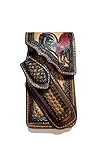 Leather Phone Holster & Knife Holder - Hand Tooled Cowboy, Chalino, Rooster, El Mayo - Made in Mexico Belt Case for Phone