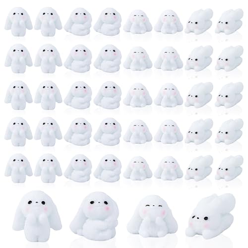 PYSEOSISE Figurine de Lapin Miniature, 40 Pièces Figurines de Mini Lapin, Petites Figurines Animaux Mini en Résine Figurines Lapin de Pâques pour Jardin Miniature Paysage Mousse Décoration