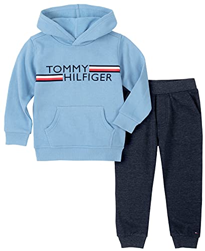 Tommy Hilfiger Boys' 2 Pieces Hooded Jog Set, Allure/Single Dyed Navy Blazer, 3T