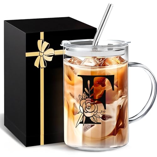 Image of Personalized Extra Large Glass Drinking Cup With Lid Straw Iced Coffee Tumbler Valentine Gift For Wife Presents Glass Cup Mom Birthday Gift Regalos Para Mujer Cumpleaños Teen Girl Gifts Trendy Stuff
