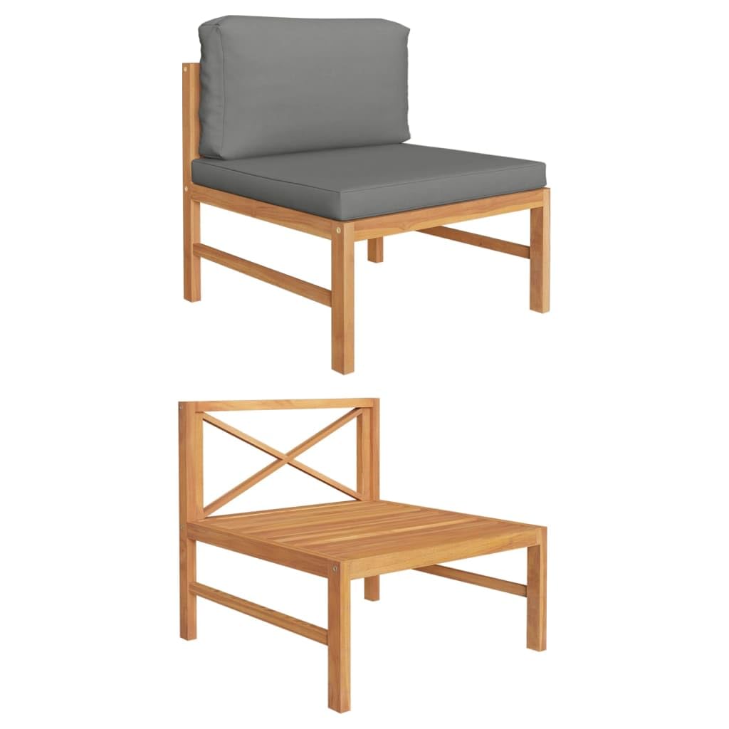 Sofa środkowa z ciemnoszarymi poduszkami, lite drewno tekowe, 63 x 66 x 60 cm, na taras, do ogrodu, na zewnątrz, wytrzymała i odporna na warunki atmosferyczne