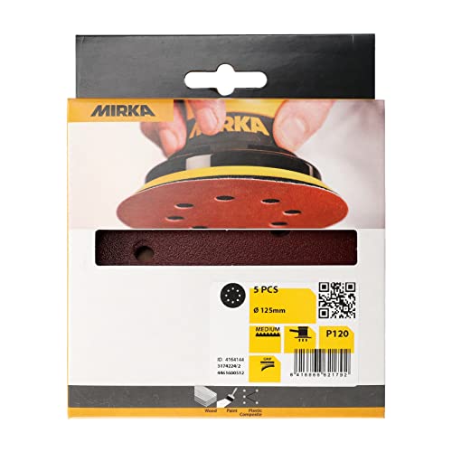 Mirka Red Abrasive paper Sanding discs diameter 125 mm/Hook & loop fastening / 8-hole/grit P120 / 5 pieces/for sanding wood metal and plastic - Image 2