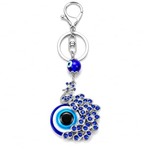 Image of Peacock Shape Pendant Blue Evil Eye Keychain Crystal alloy peacock Keyring for Men and Women