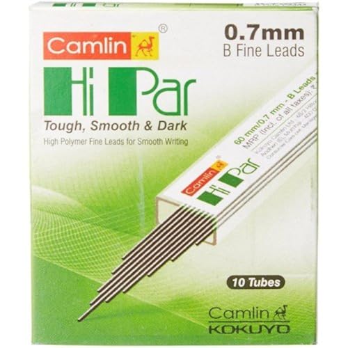 Image of Camlin 0.7mm Hi-Par Pencil Lead, Black (Pack of 20) | 0.7mm Smooth & Dark Leads for Writing, Sketching & Exams | Break-Resistant, High Precision Refill