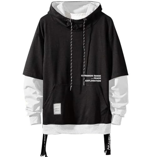 Moshtashio Mens Hoodies Pullover Hooded Sweatshirt Top Blouse Casual Hoody with Pocket(1 Black-white 2XL)