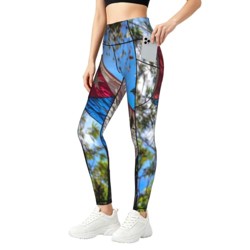 Leggings de descanso de longitud completa con bandera de Puerto Rico para yoga y hogar