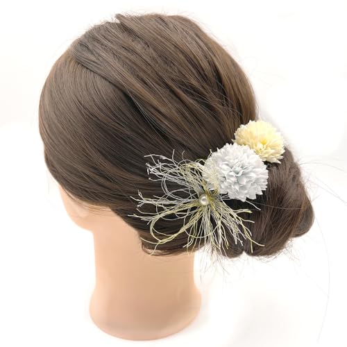 浴衣 祭り 着物頭 花アクセサリーセット 和風ヘアクリップ 手作り オリジナル シルクフラワー ヘアアクセサリー (ブルー)
