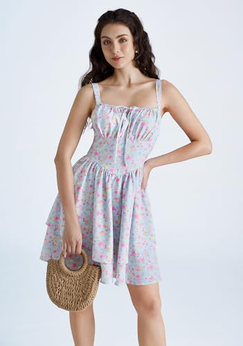 Image of Scarlet Darkness Floral Mini Corset Dress for Women Teen 2026 Summer Spring Flowy A-Line Sundress with Pockets