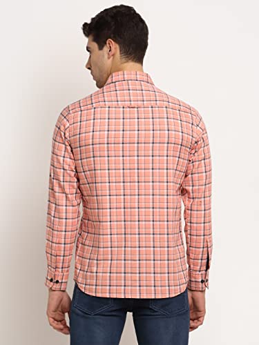 Image of Cantabil Men Cotton Checkered Pink Full Sleeve Casual Shirt (MSHC00146-PINK)