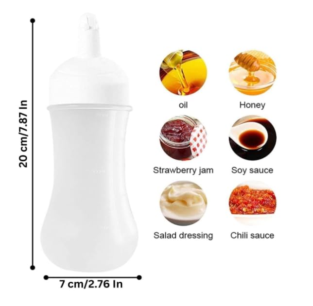 Image of White Premium Squeeze Squirt Bottle Flexible Dispenser Wide Mouth Container Bottle with Attached Cap, Sauce Bottle for Ketchup, Oil, Salad Dressing, Transparent, 280ml, Pack of 2