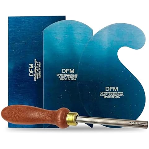 DFM Tool Works Woodworking Precision Bundle - Cabinet Scraper Burnisher with Hard Maple Handle and Super Hard High Speed Steel Rod & Blue Curved Cabinet Scraper Cards Set of 3 Scrapers - Made in USA Cover