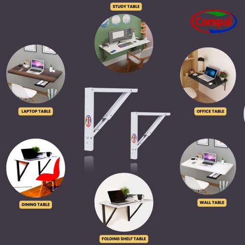Image of Compal Folding Shelf Brackets Foldable Brackets for DIY Folding Shelves or Tables, Shelf Brackets Collapsible, Bracket, Wall Brackets, Wall Angle Bracket, Folding Table Bracket (16 Inch Bracket)