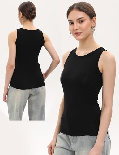 BQTQ 5 Pack Womens Crewneck Tank Tops High Neck Tank Tops Sleeveless Slim Fit Basic Tanks Top Ladies Undershirts4
