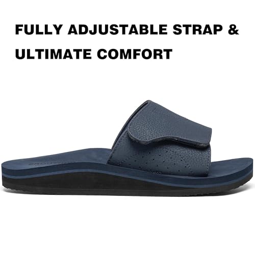 Men's Wide Slide Ergonomic Sandals Fully Adjustable Strap & Comfort Fit Orthotic Arch Support Athletic Sandals with Soft Cushion Footbed Navy 133