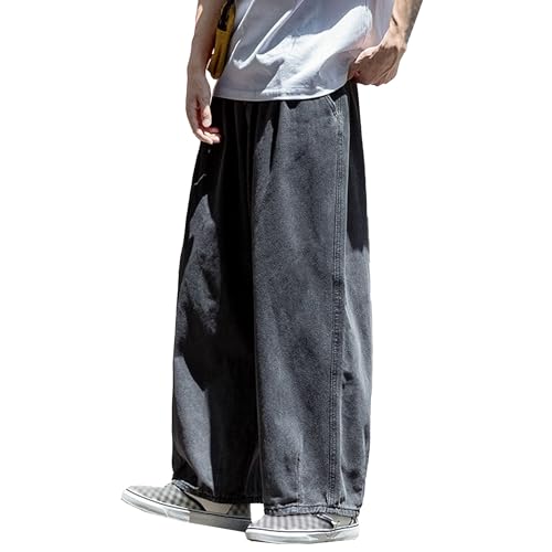 Men Loose Casual Straight Wide-Leg Jeans High Street Vintage Denim Pants Y2K Classic Mid Rise Baggy Trousers