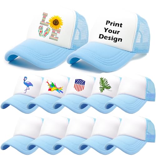 Image of 12 Pack Sublimation Blank Mesh Trucker Hats Bulk, DIY Heat Press Baseball Hat Pack, Sports Outdoor Snapback Cap