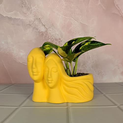 Image of Lasaki Couple Saffron Ceramic Pots for Indoor Plants, Planters, Flower, gamla, Outdoor, Balcony, Home, Garden, Office Decor, Succulent Pot(L - 16 X W - 10 X H - 14.5 cm)(Plants not Included)