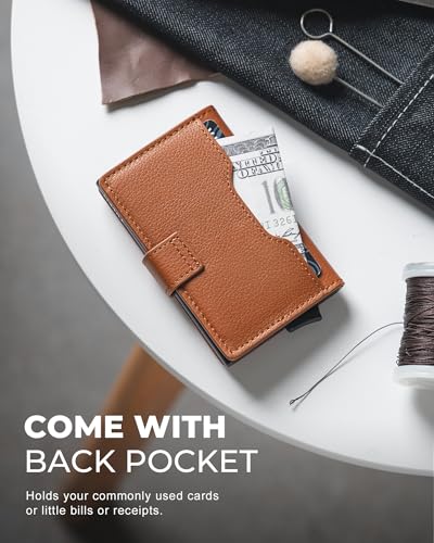 Image of VULKIT Slim Bifold Pop up Wallet Minimalist Leather Card Holder RFID Blocking Metal Card Case with ID Window for Women | with Leather Slots