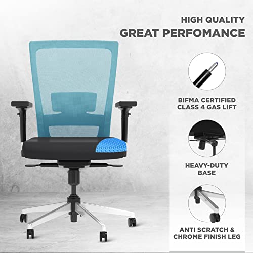Image of The Sleep Company SmartGRID Stylux Ergo Mid-Back Home & Office Chair | Patented SmartGRID Technology | SpinePro Adjustable Cushioned Ergonomic Lumbar Support for Desk Chair | Enduring Design | Blue
