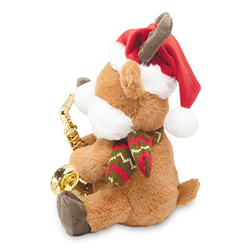 Cuddle-Barn-Merry-Saxmas-Sterling-Animated-Christmas-Reindeer-Stuffed-Animal-Plush-Toy-Sways-Lights-Up-and-Plays-Saxophone-to-Have-Yourself-a-Merry-Little-Christmas-10-inches Cuddle Barn Merry Saxmas Sterling Animated Christmas Reindeer Stuffed Animal Plush Toy Sways Lights Up and Plays Saxophone to Have Yourself a Merry Little Christmas 10 inches