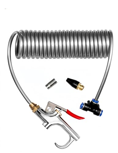 uvbws Air Blow Gun Kit with 11.5 FT Nylon Coil Air Hose，Heavy Duty Truck Air Seat Blow Gun Air Duster Blow Gun with 2 nozzles,，1/4 Inch NPT ，Heavy Duty Air Duster Gun for Air Compressor