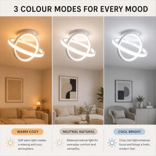 Image of Chandelier Light for Ceiling 50W | 23 cm Circular Ring Ceiling Light, Flush Mounted LED Lamp for Living Room, Hall & Bedroom | 3-in-1 Color Changing, Flicker-Free Soft Ambient Light