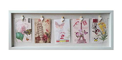 Solagua Portafotos de Madera para Pared C/Soporte de Cuerdas y Pinzas, Marco DM de Fotos Vintage para Colgar (64 x 24 cm, Blanco) Cover