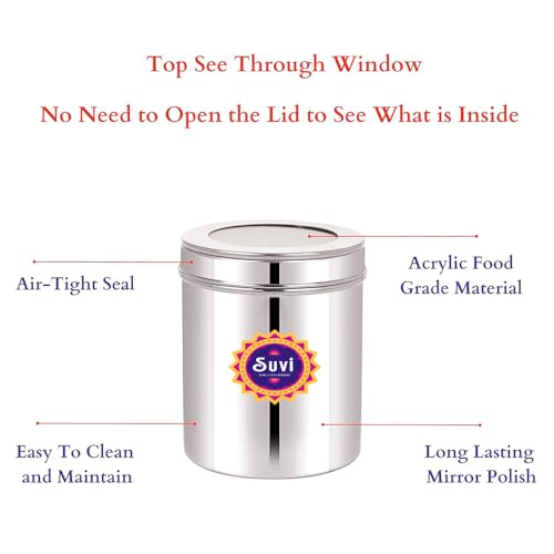 SUVI 1 kg Stainless Steel Kitchen Containers with See Through Lid (1250ml - 6pcs) | Ubha Dabba Multipurpose Storage | Steel Storage Containers for kitchen Food Grains Capacity - 1kg Approx (Pack of 6) SUVI 1 kg Stainless Steel Kitchen Containers with See Through Lid (1250ml - 6pcs) | Ubha Dabba Multipurpose Storage | Steel Storage Containers for kitchen Food Grains Capacity - 1kg Approx (Pack of 6)