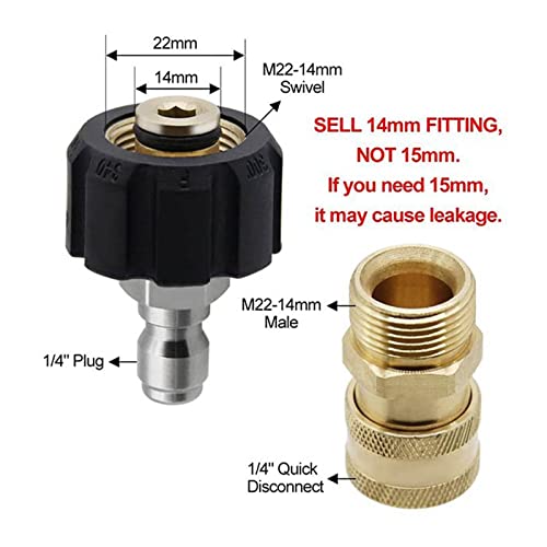 Image of ATORSE Pressure Washer Adapter Kit M22 14Mm to 1 /4 for High Pressure Washer Gun