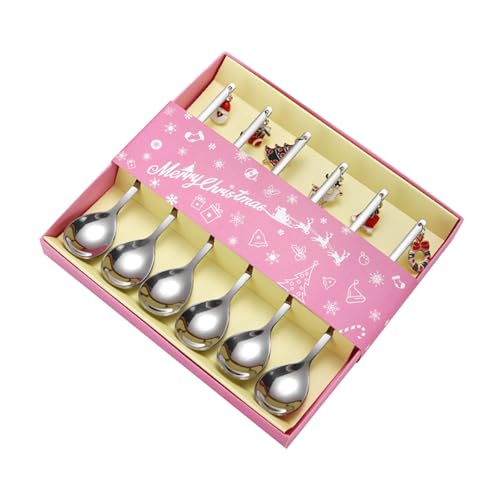 Bothyi 6Pcs Christmas Spoons Set,Stainless Steel Dessert Spoons,Xmas Cutlery Kits,Flatware Cutlery Set,for Christmas,Dessert,Holiday, silver