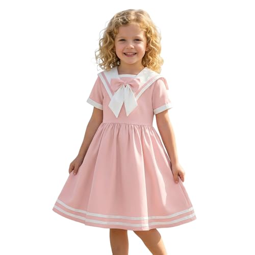 Vestido náutico para niñas ABEHIK con cuello marinero y lazo para fiestas de 4 a 10 años