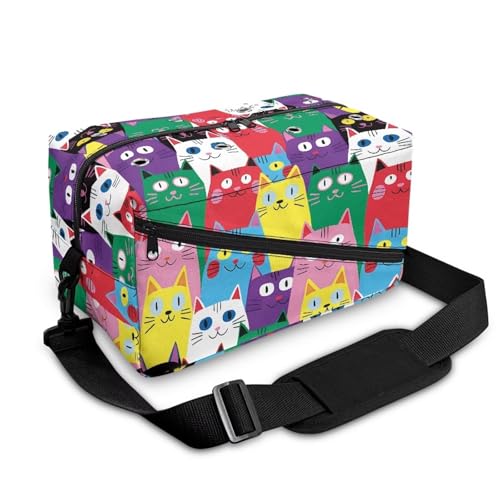 Image of Drnuikhe Colorful Cats Large Crochet Bag Knitting Bags and Totes Organizer, Large Capacity Yarn Storage for Knitting Needles, Crochet Hooks and Other Accessories