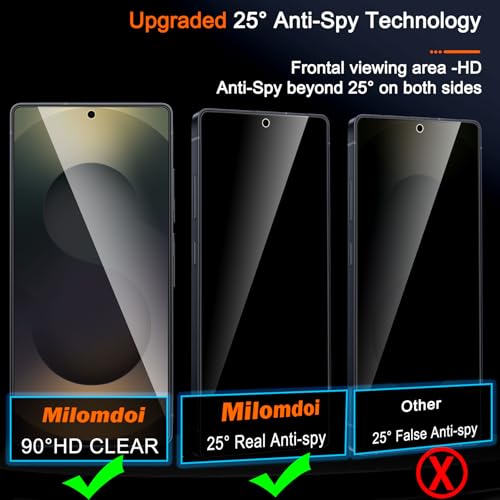 Image of Milomdoi 3 Pack Privacy Screen Protector for Samsung Galaxy S25 Ultra Tempered Glass with 3 Pack Camera Lens Protector, Ultra 9H Accessories [Support Fingerprint Unlock] Black