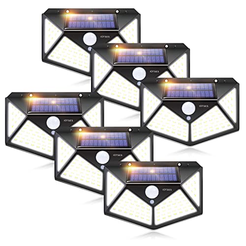 IOTSES 【6 Pack】 Solar Security Lights Outdoor, Upgraded 100 LED 270° Wide Angle 3 Modes Solar Powered Motion Sensor Wall Lights, IP65 Waterproof Wireless Solar Garden Lights for Outside
