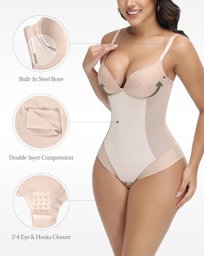 Low Back Shapewear Corset Bodysuit Built In Bra Tummy Control Sculpting Body Shaper with Bones Faja V Neck Outfits4