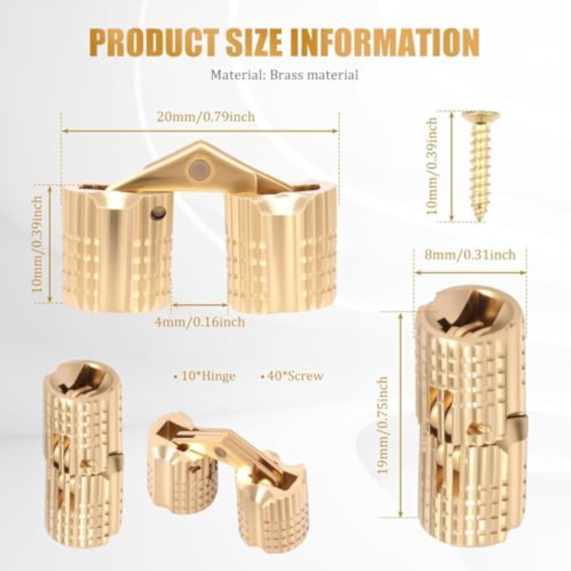 10 Pcs Hidden Brass Barrel Hinges for Jewelry Box, DIY Crafts