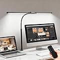 fuaoddda LED Desk Lamp for Home Office, Smart Computer Monitor Eye-Care Light, Double Head Architect Desk Lamp with Clamp Adjustable Flexible Gooseneck 10 Brightness & 5 Color Temperature Modse Black